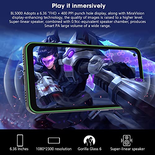 Blackview BL5000 [5G] - Rugged Smartphone 8+128GB, 6.36" FHD+, MediaTek Dimensity 700, Cámara Triple con IA de 16 MP, Batería 4980mAh Carga 30W Dual SIM Movil Resistentes - 2 años de garantía