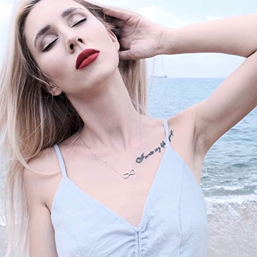 BlingGem Collares Pare Mujer Flor Rosa Infinito Plata Chapado en Oro Rosa Colgante Mejores Amigas Amor Cumpleaños Aniversario Regalo para Mujer