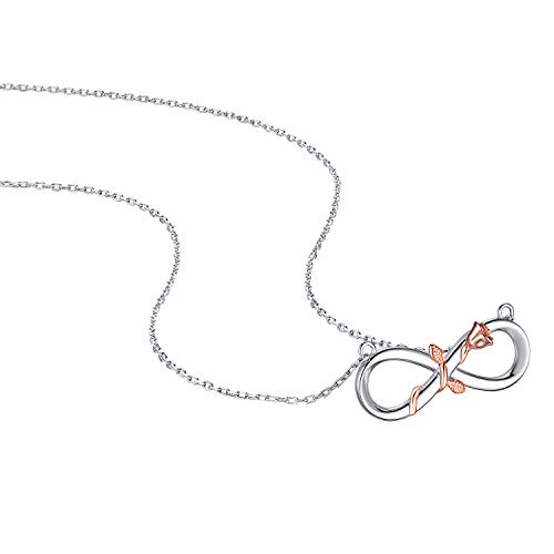 BlingGem Collares Pare Mujer Flor Rosa Infinito Plata Chapado en Oro Rosa Colgante Mejores Amigas Amor Cumpleaños Aniversario Regalo para Mujer