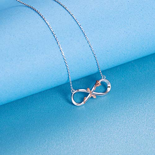BlingGem Collares Pare Mujer Flor Rosa Infinito Plata Chapado en Oro Rosa Colgante Mejores Amigas Amor Cumpleaños Aniversario Regalo para Mujer