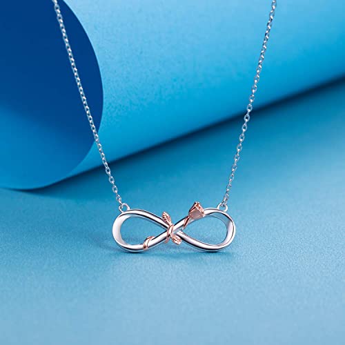 BlingGem Collares Pare Mujer Flor Rosa Infinito Plata Chapado en Oro Rosa Colgante Mejores Amigas Amor Cumpleaños Aniversario Regalo para Mujer