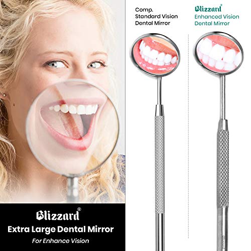 Blizzard - Kit Dental para Remover Placas 4pzs, Espejo, Instrumento Periodontal, Raspador de Hoz y Cincel de Doble Punta - Herramientas de Higiene Bucal de Forjado Alemán para Uso Profesional