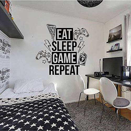 Blrpbc Adhesivos Pared Eat Sleep Game Repeat Playroom Habitación de niño Zona de Videojuegos Jugador de Jugador Xbox Ps4 Gamepad Niños Vinilo 81x77cm