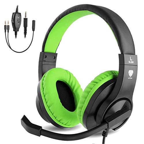 BlueFire Auriculares Gaming con Microfono para PS4 PC Xbox one, Cascos Gaming con Bass Surround Cancelacion Ruido,Diadema Acolchada y Ajustable,Microfono Unidireccional (Verde)