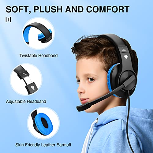 BlueFire Cascos Gaming PS4 con Microfono,Auriculares de Diadema con Sonido Envolvente y Cancelacion Ruido Headset para PS4 PC Xbox One Y Móvil (Azul)