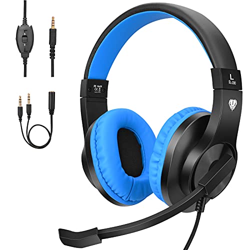 BlueFire Cascos Gaming PS4 con Microfono,Auriculares de Diadema con Sonido Envolvente y Cancelacion Ruido Headset para PS4 PC Xbox One Y Móvil (Azul)