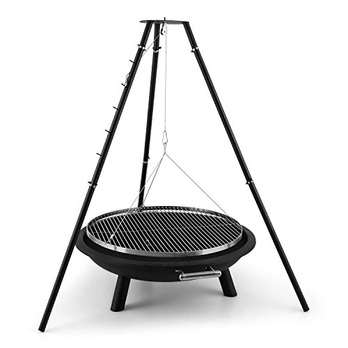 blumfeldt Arco Trino brasero de 3 Patas (96 cm Ø, trípode 120 cm con Cable Acero Inoxidable, Grosor de 1,5 mm de Espesor, 5 Ganchos de Amarre, para Madera o carbón)