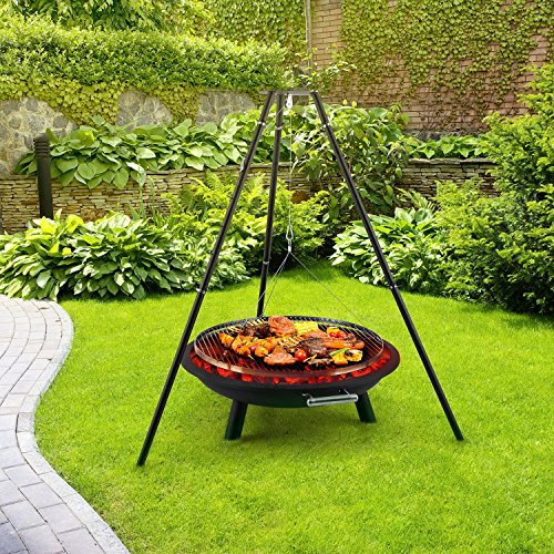 blumfeldt Arco Trino brasero de 3 Patas (96 cm Ø, trípode 120 cm con Cable Acero Inoxidable, Grosor de 1,5 mm de Espesor, 5 Ganchos de Amarre, para Madera o carbón)