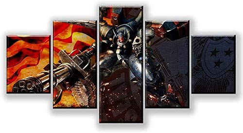 bnkrtopsu 5 Cuadro en Lienzo 5 Fotos Juntas en una Sala de Estar Dormitorio Creativo murales Decorativos y Carteles((Cuadro/100x55cm) Videojuego Metal Wolf Chaos XD