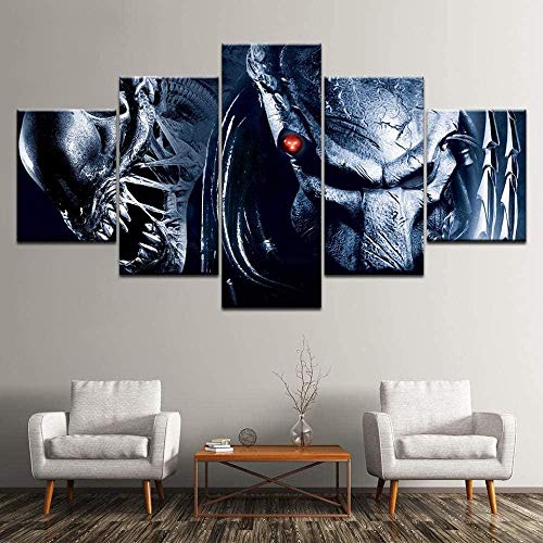 bnkrtopsu 5 Cuadro en Lienzo 5 Fotos Juntas en una Sala de Estar Dormitorio Creativo murales Decorativos y Carteles(Sin Marco) Película Alien VS Predator-Requiem