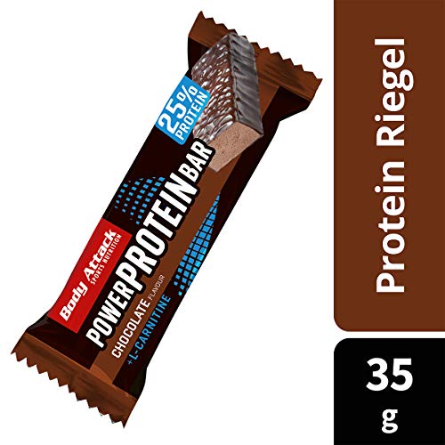 Body Attack- Power Protein Bar, Barra proteica con L-Carnitina y Vitaminas 24x35g, chocolate