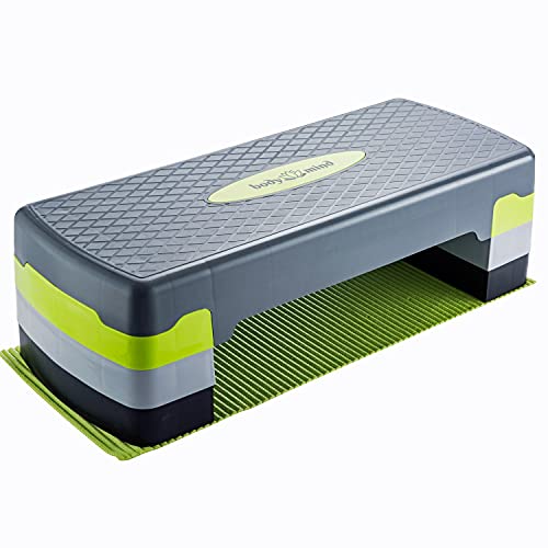 Body & Mind® Aerobic Step Board Professional Elite 3-Level Step Bench con tapete protector antideslizante y libro electrónico en español