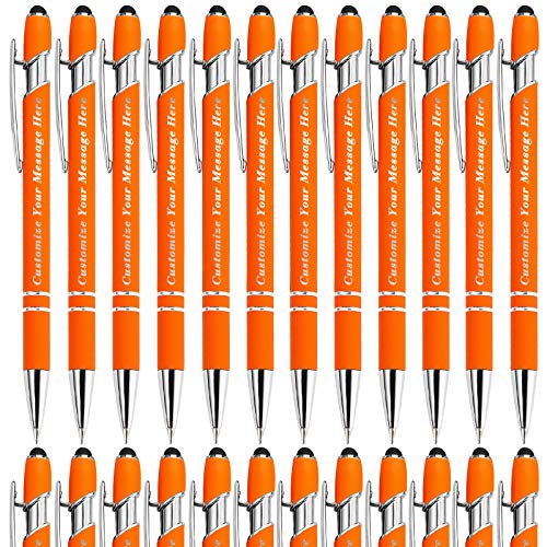 Bolígrafos Personalizados con lápiz óptico, 24 Bolígrafos Personalizables, Impreso Con su Logotipo o Mensaje para Navidad, Graduación y Cumpleaños, Tinta Negra, Punta Mediana