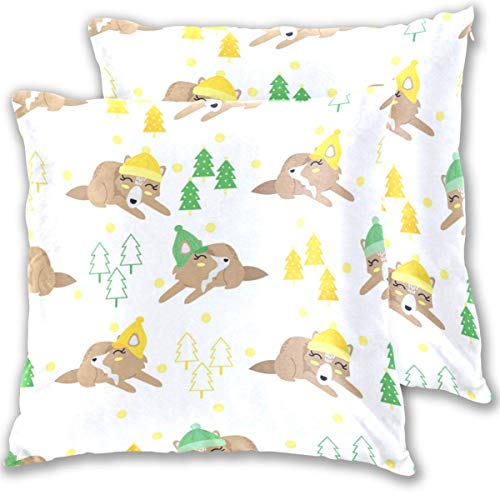 Bonita funda de almohada navideña de invierno con diseño de zorro, decoración para sala de estar, cojín cuadrado, funda de cojín, protectores de funda, tamaño estándar para sofá decorativo, hogar (paq