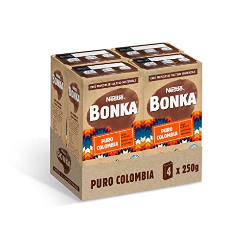 Bonka Café Tostado Molido Puro Colombia, 250 g - 4 Paquetes