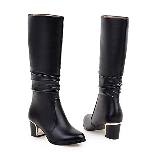 Botas para las mujeres botas hasta la rodilla botas de invierno de moda botas de punta puntiaguda sexy zapatos de tacón alto botas de nieve cálidas botas de trabajo, Negro, 6
