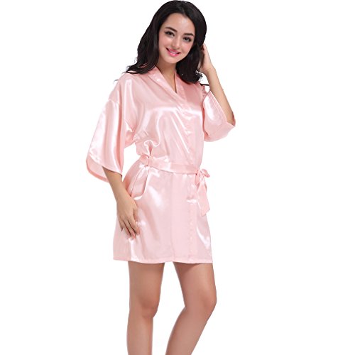 BOYANN Damas de Honor Ropa de Dormir Erótica para Mujer Sexy Batas y Kimonos de Satén, Rosa Claro L