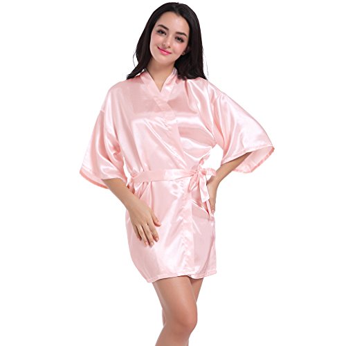 BOYANN Damas de Honor Ropa de Dormir Erótica para Mujer Sexy Batas y Kimonos de Satén, Rosa Claro L