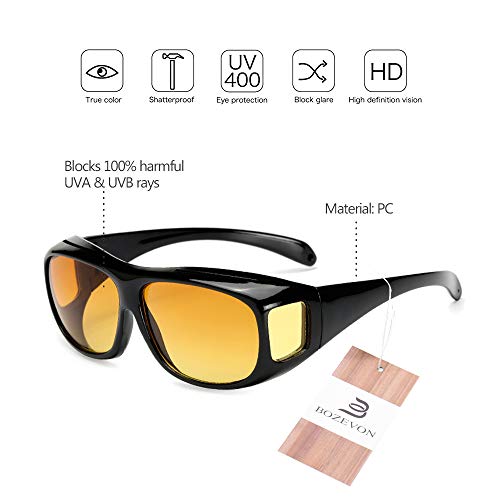 BOZEVON Hombres y Mujeres Gafas de Sol - Anti Reflejante Ligeras y Cómodas UV400 Gafas de Sol/Gafas de Visión Nocturna para Conducir y Deportes al aire libre