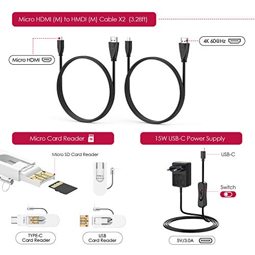 Bqeel Raspberry Pi 4 Model B Kit 【4GB RAM+32GB MicroSD 】 Versión Actualizada de Raspberry pi 3b+ con 2 Cable HDMI,Doble WiFi, Ventilador, 5.1V 3A Adaptador con Interruptor