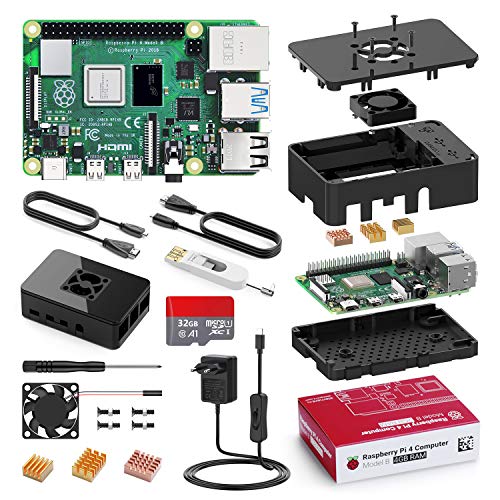 Bqeel Raspberry Pi 4 Model B Kit 【4GB RAM+32GB MicroSD 】 Versión Actualizada de Raspberry pi 3b+ con 2 Cable HDMI,Doble WiFi, Ventilador, 5.1V 3A Adaptador con Interruptor