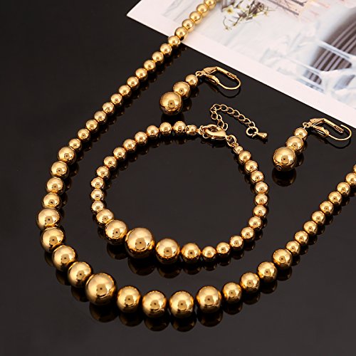 BR Gold Jewelry Juego de Collar y Pulsera con Cuentas africanas Brillantes Lisas con Bola etíope