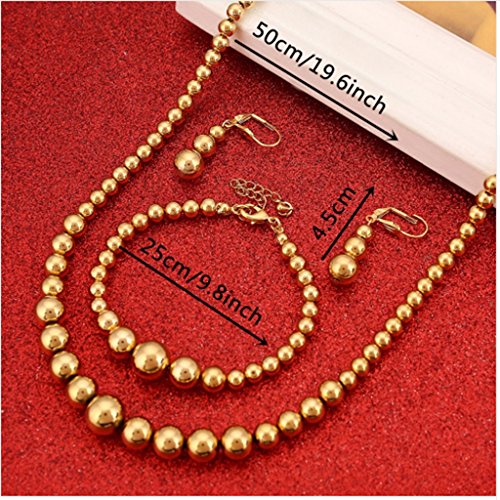 BR Gold Jewelry Juego de Collar y Pulsera con Cuentas africanas Brillantes Lisas con Bola etíope