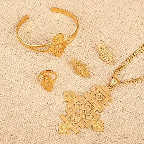 BR Gold Jewelry Juego de Joyas con Colgante de Cruz Grande de 8,7 cm, Oro y Cruz copta de Cruz Africana