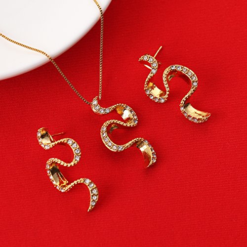 BR Gold Jewelry Juego de joyería con Colgante de Serpiente con Diamantes de imitación y Pendientes