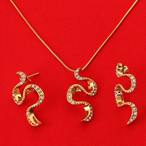 BR Gold Jewelry Juego de joyería con Colgante de Serpiente con Diamantes de imitación y Pendientes