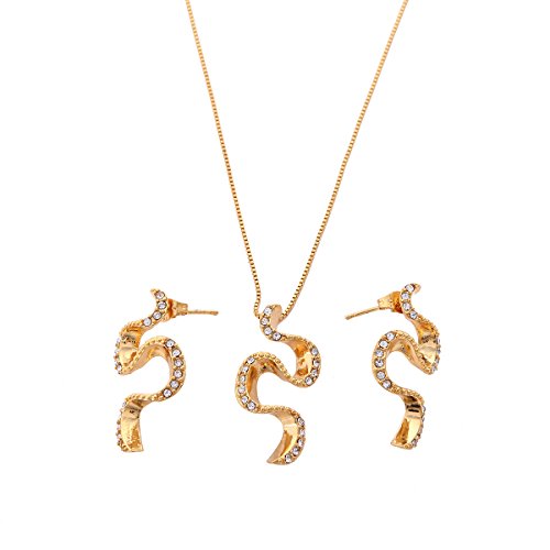 BR Gold Jewelry Juego de joyería con Colgante de Serpiente con Diamantes de imitación y Pendientes