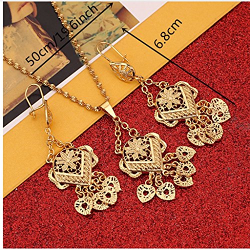 BR Gold Jewelry Juego de Joyería de Fiesta Africana para Novia árabe, Boda, Flor de Oro etíope y Corazón, para Mujeres