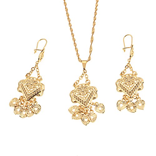 BR Gold Jewelry Juego de Joyería de Fiesta Africana para Novia árabe, Boda, Flor de Oro etíope y Corazón, para Mujeres