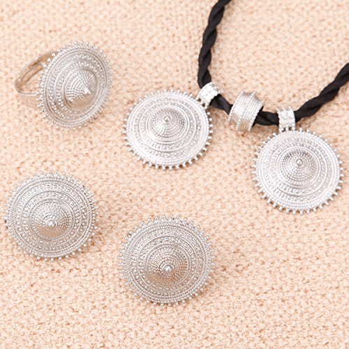 BR Gold Jewelry Juego de joyería etíope con Colgante de Cuerda, Anillo Chapado en Plata, Eritrea África, Boda, Compromiso, etíope