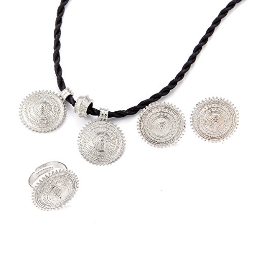 BR Gold Jewelry Juego de joyería etíope con Colgante de Cuerda, Anillo Chapado en Plata, Eritrea África, Boda, Compromiso, etíope