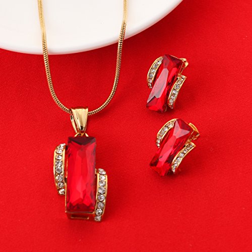 BR Gold Jewelry Juego de Pendientes de Piedra Grande de rubí Rojo para Mujer, Estilo Retro