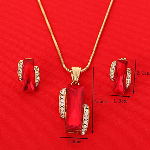 BR Gold Jewelry Juego de Pendientes de Piedra Grande de rubí Rojo para Mujer, Estilo Retro