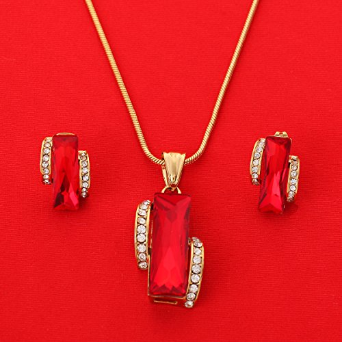 BR Gold Jewelry Juego de Pendientes de Piedra Grande de rubí Rojo para Mujer, Estilo Retro