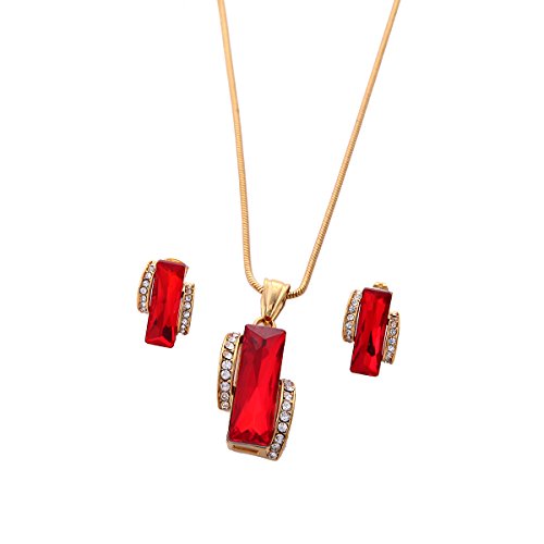 BR Gold Jewelry Juego de Pendientes de Piedra Grande de rubí Rojo para Mujer, Estilo Retro