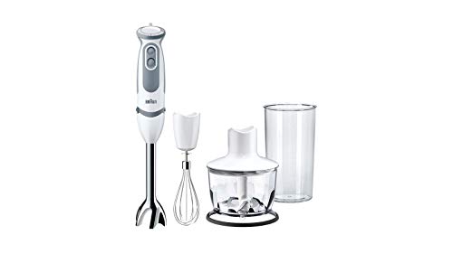 Braun Minipimer 5235 - Batidora de Mano, 1000 W, 21 Velocidades y Función Turbo, Campana Anti-salpicaduras, Powerbell Plus, Easy-Click, Incluye Varillas, Picadora 500 ml, Vaso de 600 ml, Color Blanco