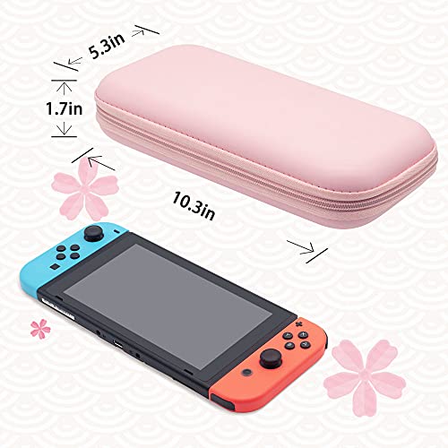 BRHE - Funda de viaje para Nintendo Switch Accesorios Hard Portable Protective Bundle Case Case Shock/Water Proof Shell con protector de pantalla de cristal y tapas de agarre para pulgar (rosa)