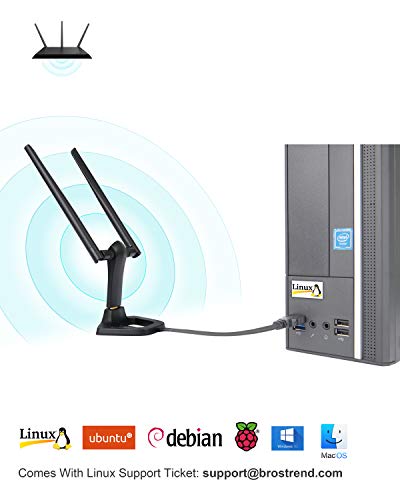 BrosTrend Linux Adaptador WiFi USB 1200Mbps Soporta Ubuntu, Mint, Kali, Debian, Kubuntu, MATE, Zorin, PureOS, Raspberry Pi 2+, Windows 11, USB3.0 Wireless Dual Band Wi-Fi 5GHz/867Mbps + 2,4GHz/300Mbps