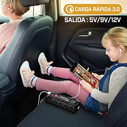 BRPOM Arrancador de Coches,1500A,15800mAh 12V Arrancador de baterias de Coche(para 7.0L de Gasolina o 5.5L de Diésel) Linterna LED de Emergencia,Espera Larga,Carga Rápida