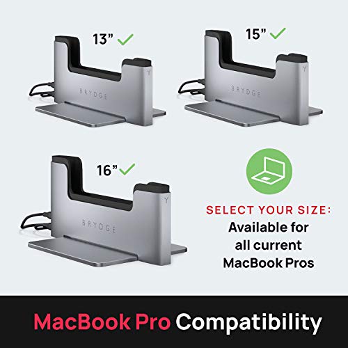 Brydge Vertical Dock Compatible with 13-Inch MacBook Pro (2020-2016) | Dual Thunderbolt 3 Ports | Single or Dual Displays | Power Delivery | Port Expansion