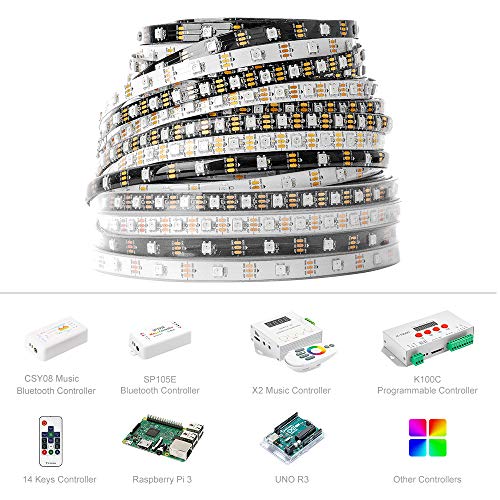 BTF-LIGHTING 3.2FT 1m WS2812b 60leds 60pixels Impermeable IP65 Negro PCB Flexible individualmente direccionable Tira Led Sueño en color DC5V