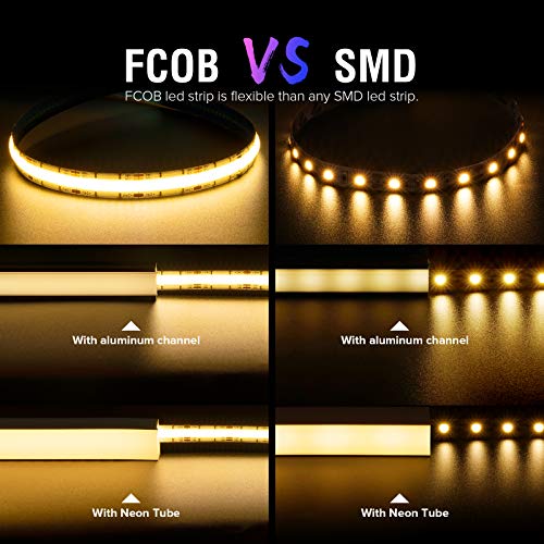 BTF-LIGHTING FCOB COB FOB Flexibler High Density CCT-LED-Streifen 3.2FT/1M 640LEDs Abstimmbar 3000K-6000K CRI＞90 Dimmbares verformbares LED-Lichtband für Schlafzimmerküche Innendekoration DC24V 14W