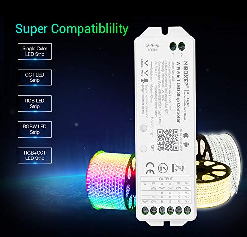 BTF-LIGHTING LED Strip 5 en 1 Miboxer WL5 Controlador WiFi de 2,4 GHz, compatible con Alexa Google Home Assistant Smartphone APP Control for Monochrome RGB RGBW WW+CW RGB+CCT LED Strip
