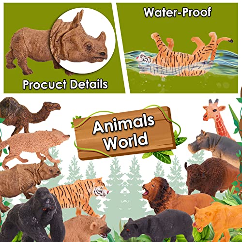 BUYGER Animales de Juguete Salvajes Figuras con Tapete de Juego Selva y Figura de Animales Incluir Tigre Caballo, Regalos para Niños Niña