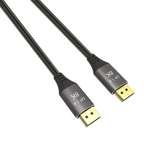 Cable de Cobre YIWENTEC 2M 6.6FT Ultra HD DisplayPort Cable DP 1.4 8K@60Hz 4K@144Hz de Alta Velocidad 32.4Gbps HDCP 3D Delgado y Flexible DP a DP Cable 2 m 8K