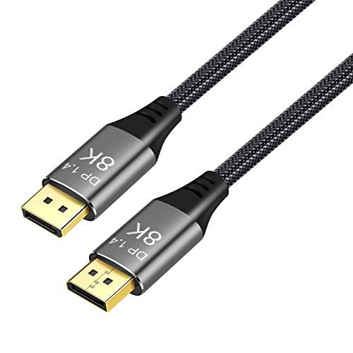 Cable de Cobre YIWENTEC 2M 6.6FT Ultra HD DisplayPort Cable DP 1.4 8K@60Hz 4K@144Hz de Alta Velocidad 32.4Gbps HDCP 3D Delgado y Flexible DP a DP Cable 2 m 8K